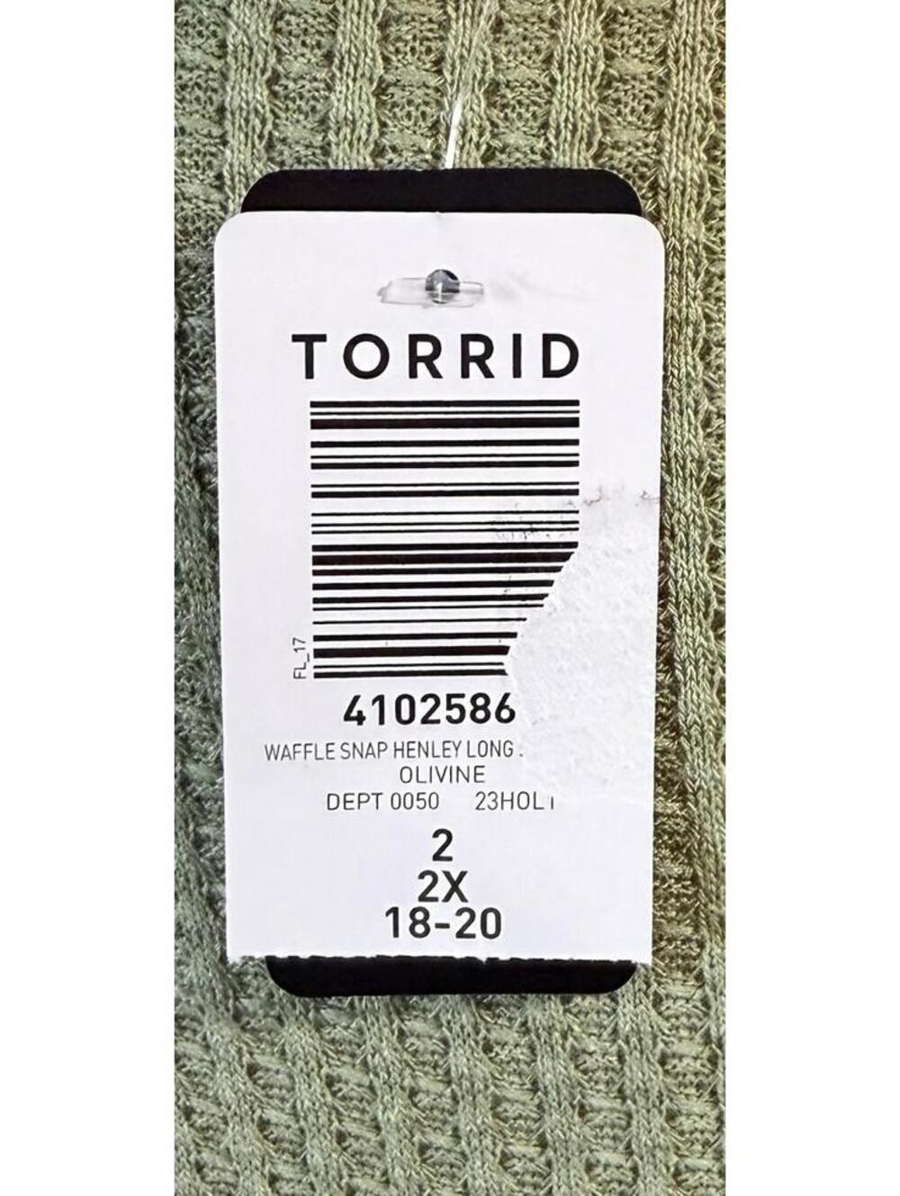 Torrid Waffle Snap Henley Top Womens 2X 18-20 Olive Green Long Sleeve New - Picture 5 of 10
